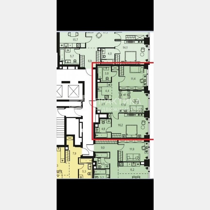 3-к. квартира, 60,9 м², 4/45 эт.