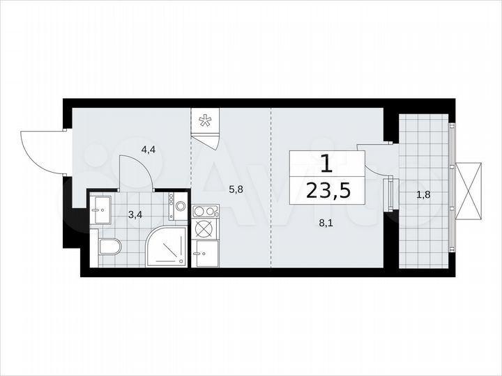 Квартира-студия, 23,5 м², 17/19 эт.