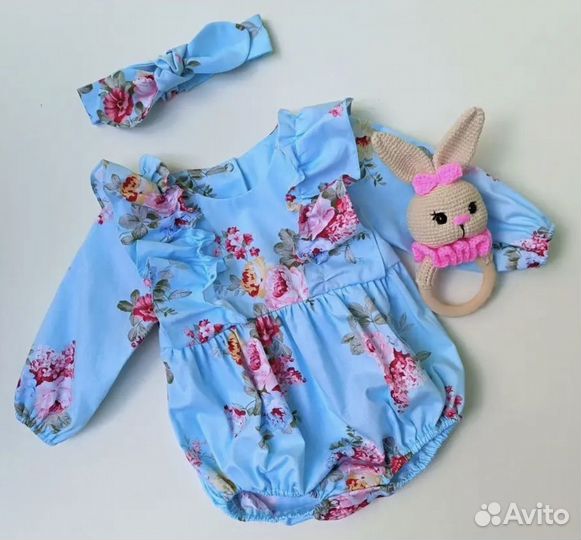 Красивый ромпер+повязка для девочки
