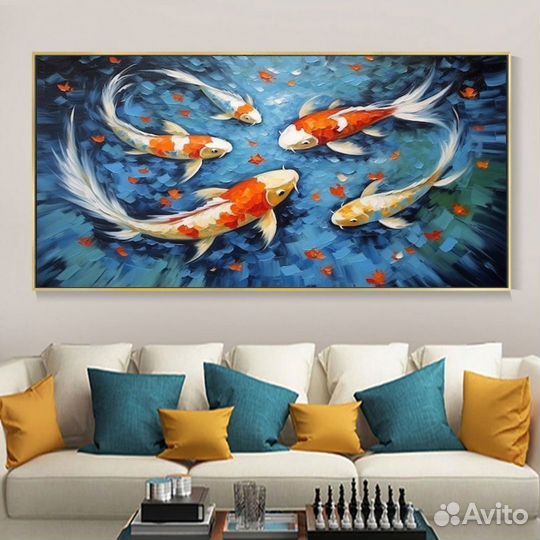 Картина маслом Яркие рыбы Карпы Кои