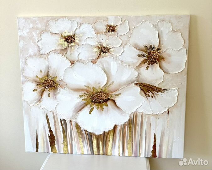 Большая картина с цветами, 60х70 см
