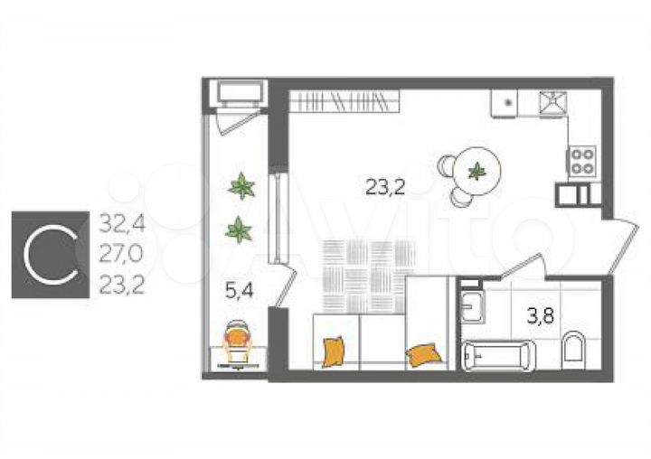 Квартира-студия, 32,4 м², 9/24 эт.
