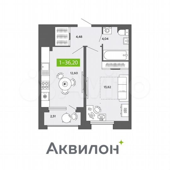 1-к. квартира, 36,2 м², 3/16 эт.