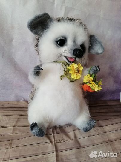 Ручная работа ёжик, сухое валяние тедди