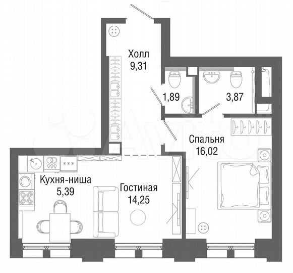 1-к. квартира, 50,5 м², 28/43 эт.