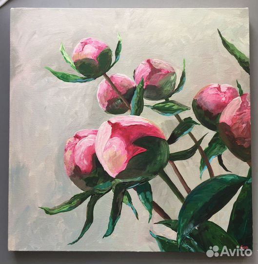 Картина акрилом «Пионы» 40 х 40 см
