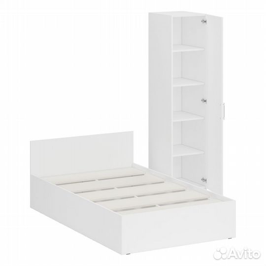 Кровать белая односпальная 1200 с пеналом Стандарт, цвет белый, спальное место 1200х2000 мм., без ма