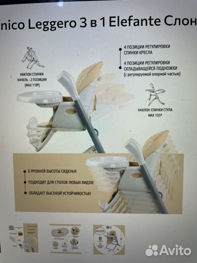 Стульчик качели nuovita unico leggero 3-1 elefante