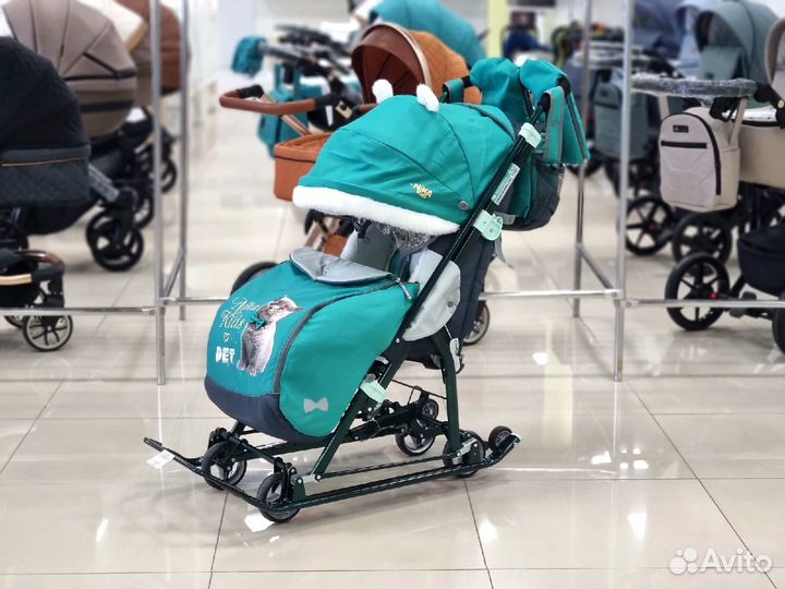 Санки-коляска «Ника Детям 7-6» котенок изумруд