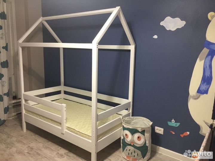 Кроватка высокий борт детская домик из натуральног