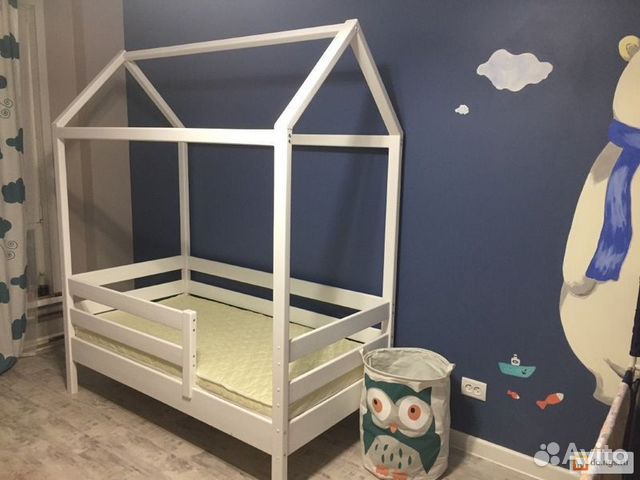 Кроватка высокий борт детская домик из натуральног