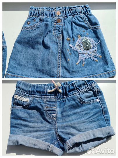 Джинсовые юбка и шорты для девочки next 92
