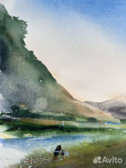 Акварель Горы Кавказ восход утро воздух