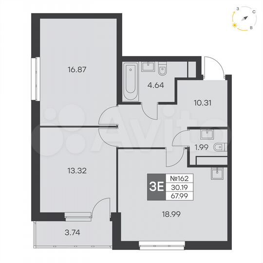 2-к. квартира, 68 м², 17/25 эт.