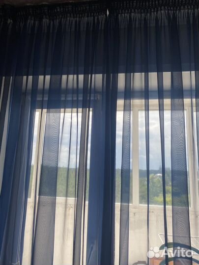 Тюль однотонная синяя на карниз гардину