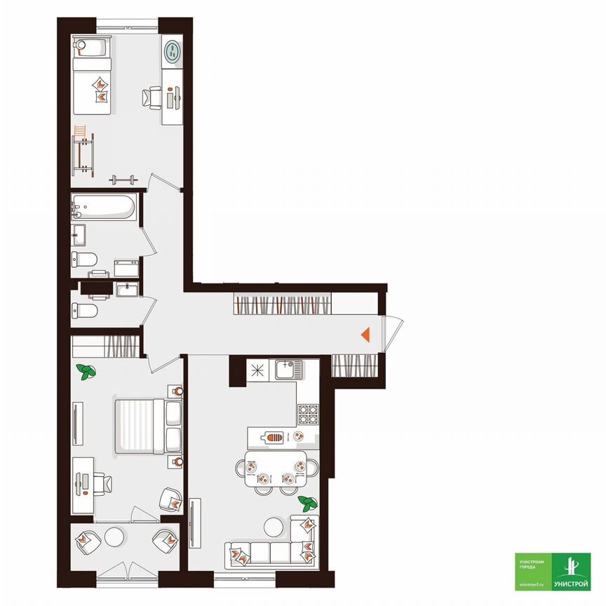 2-к. квартира, 66,1 м², 3/5 эт.