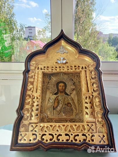 Старинный киот под 18х22 венчальная пара икон