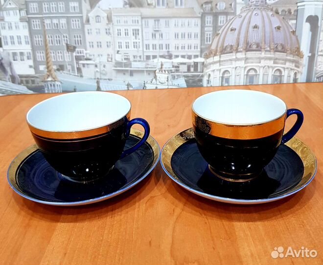 Чайная пара лфз (ссср) Кобальт, позолота фарфор
