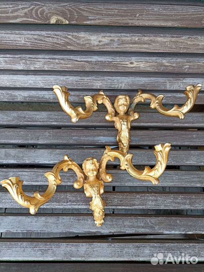 Старинные парные бронзовые Бра.(Путти).золото