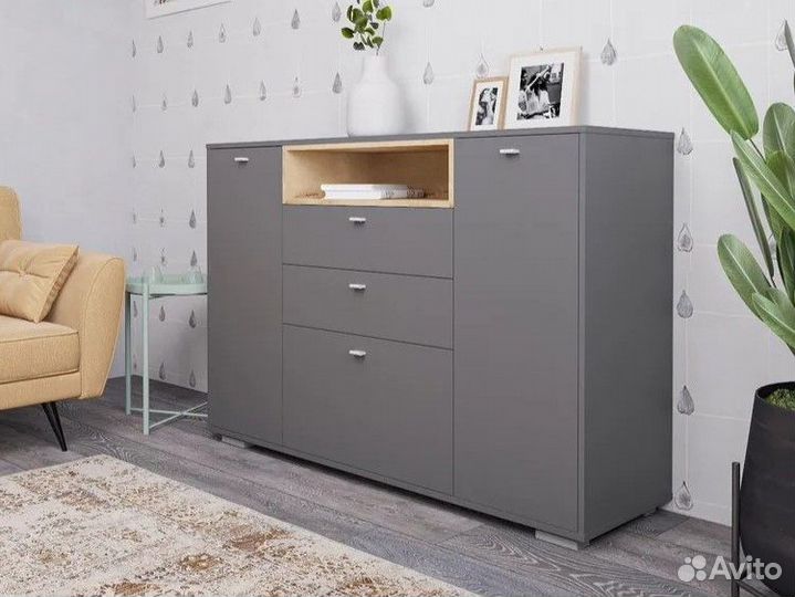 Широкая тумба-комод под телевизор графит В наличии