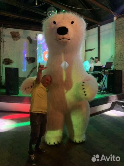Танцующий белый Мишка/Ростовая кукла/Аниматор