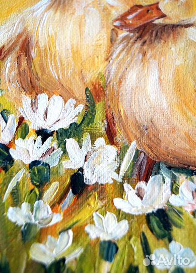 Картина маслом утята на холсте 15х20 см