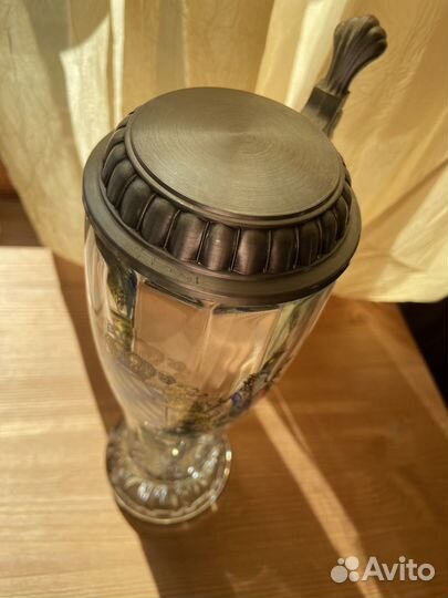 Стеклянная пивная кружка с крышкой +2 керамики