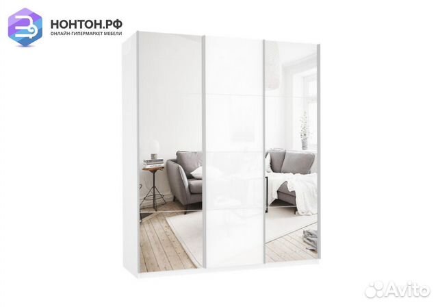 Шкаф-купе 3-х створчатый c зеркалами Прайм белое с