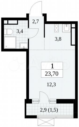 Квартира-студия, 23,7 м², 11/15 эт.