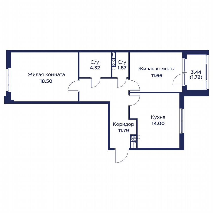 2-к. квартира, 62,1 м², 4/5 эт.