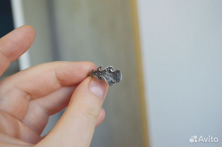 Кольцо серебряное, кольцо из серебра, дубовый лист