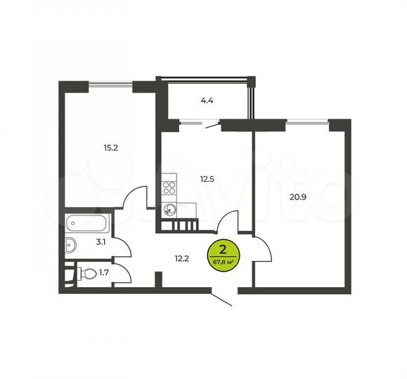 2-к. квартира, 66,6 м², 4/16 эт.