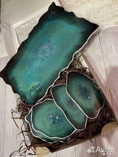 Набор сервировочный поднос и 4 подстаканника