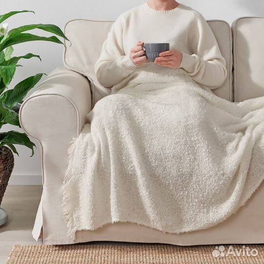 Плед 130x170 см, белый с оттенком IKEA Икеа новый