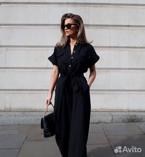 Черный хлопковый комбинезон 42-46