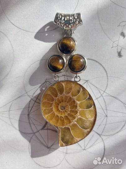 Аммонит - подвеска с тигровым глазом