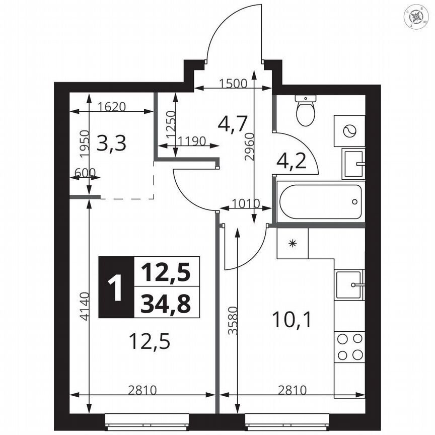 1-к. квартира, 34,8 м², 2/23 эт.