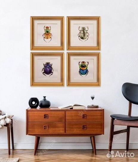 Картина акварель жуки