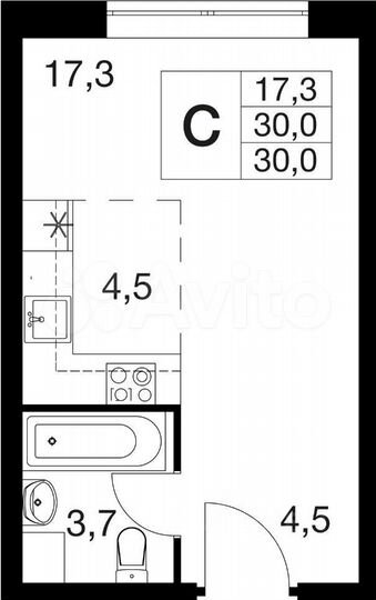 Квартира-студия, 26,1 м², 13/18 эт.