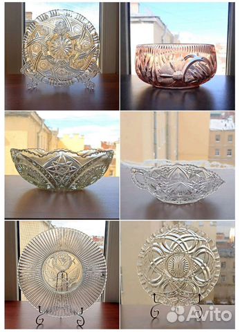 Блюда, тарелки, вазы, прессованное стекло,царизм