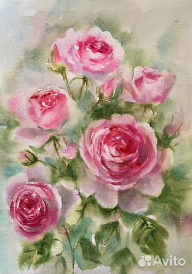 Картина розы акварель