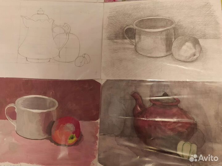 Картина маслом на холсте, карандашом и гуашью