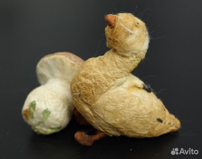 Довоенные ватные елочные игрушки Гусь и гриб
