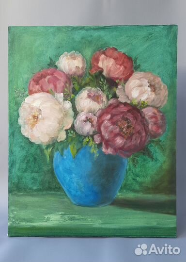 Пионы в вазе. Картина маслом на холсте 40\50см