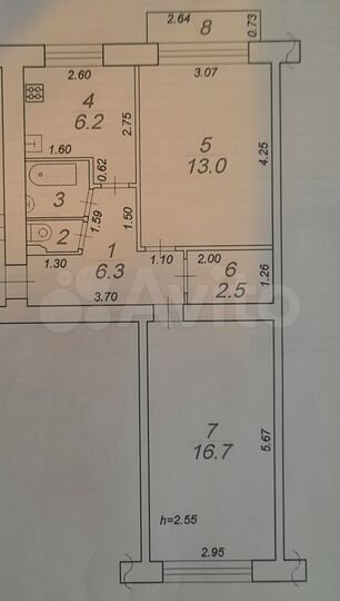 2-к. квартира, 47,6 м², 5/5 эт.