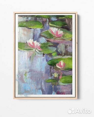 Картина кувшинки маслом холст Пейзаж река
