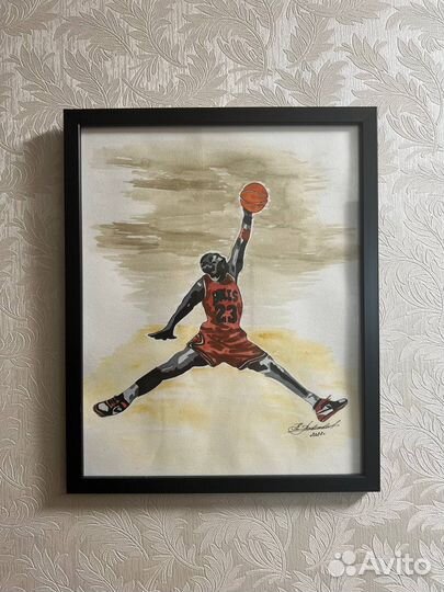 Картина акварель волейбол спорт мужчина