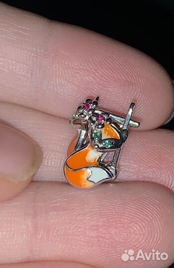 Серебряные серьги детские лисичка