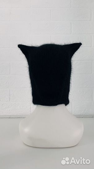 Чепчик с ушками из пуха норки черный