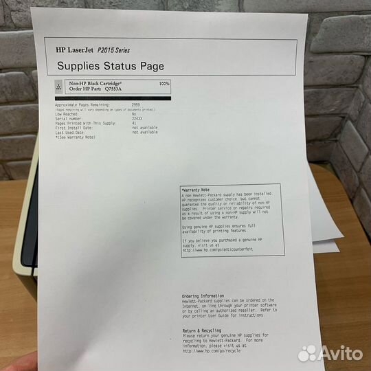 Лазерный принтер HP LaserJet P2015+Новый картридж